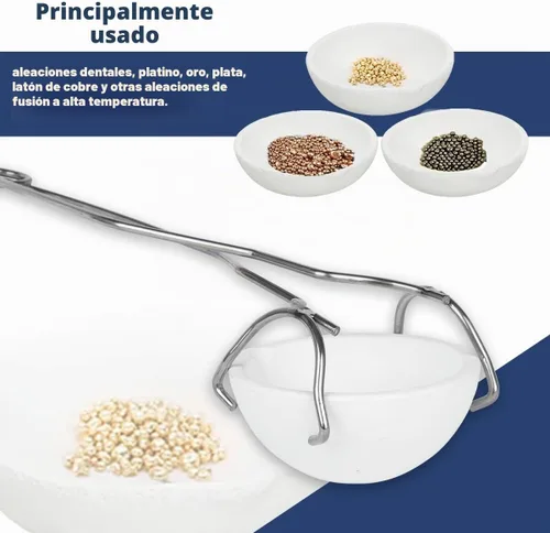Vista 4 de Juego de 4 tazones de cerámica fundidos pequeños con diseño de crisol de cerámica fundida, oro y plata con pinzas para látigo, mango 2A