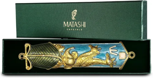 Vista 2 de Matashi Mezuzah para puerta con pergamino, pintado a mano esmalte azul Arca de Noé Mezuzah caso con jirafas, elefante y espinilla hebrea, decoración