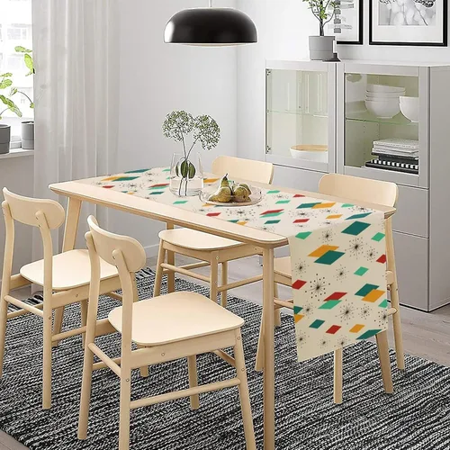Vista 3 de Camino de mesa de mediados de siglo, moderno patrón atómico absctract geométrico retro de los años 1950 y 1960 S para decoración de mesa del hogar