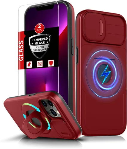 Vista 20 de Funda magnética para iPhone 11 Pro compatible con carga inalámbrica MagSafe, con 2 protectores de pantalla, anillo kickstand de 360° integrado +