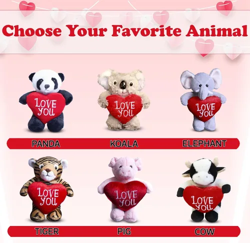 Vista 6 de Adorable animal de peluche de San Valentín de 8 pulgadas con corazón para seres queridos, animal abrazable de primera calidad (Panda con corazón)