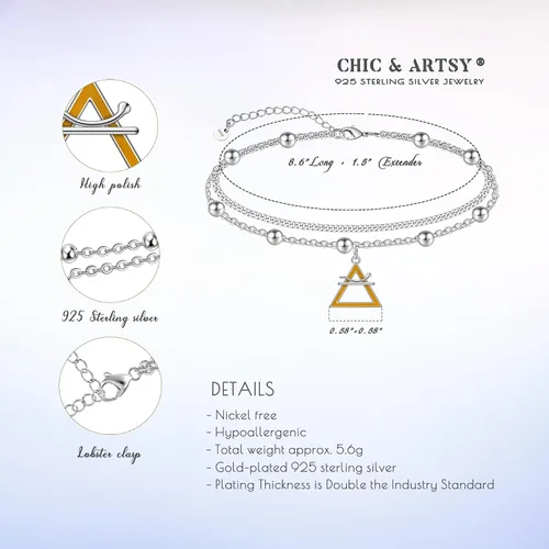 Vista 11 de CHIC & ARTSY Tobilleras de plata de ley S925 para mujer, pulsera de tobillo ajustable multicapa para playa, joyería de verano para mujer, de 10 a 11