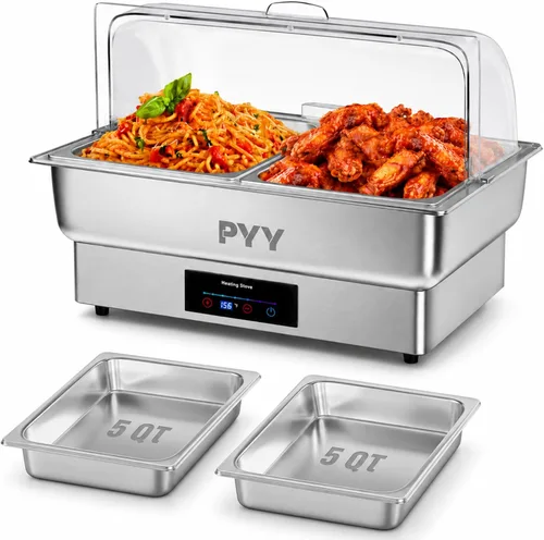 Vista 8 de PYY Plato Calentador Eléctrico, Juego de Chafing Dish de Tapa Enrollable para Buffet, Juego de Servidor Calentador Chafer para Catering, Buffets