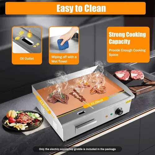 Vista 6 de Plancha eléctrica antiadherente de 3000 W, parrilla termostática de doble control de 572 °F/572.0 °F con disyuntor de sobrecarga, parrilla