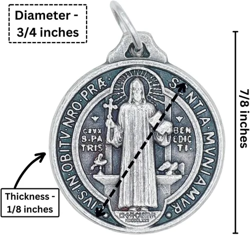 Vista 6 de Caritas et Fides Paquete a granel de 100 Medalla de San Benito Medalla redonda de plata oxidada de 34 pulgadas para collar, medallas para joyería