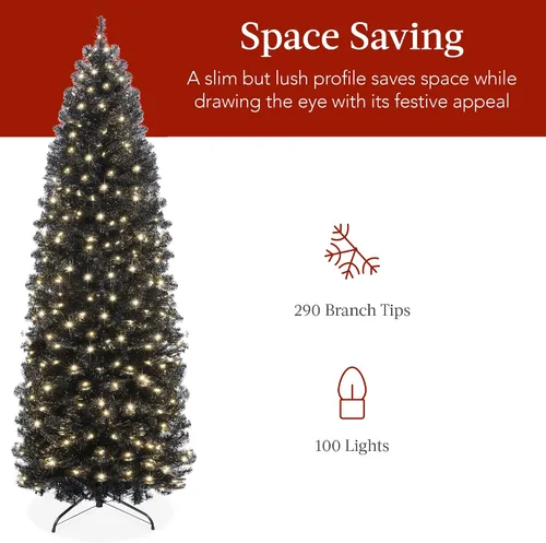 Vista 5 de Best Choice Products - Árbol de Navidad artificial, de 4.5 pies, preiluminado, negro, árbol delgado para el hogar, oficina, decoración de fiesta