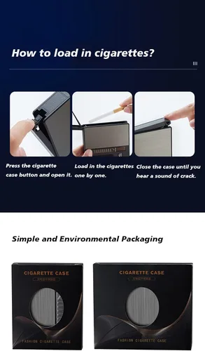 Vista 7 de Ambrogio.L 20 cigarrillos regulares caso/caja con encendedor de arco a prueba de viento con pantalla de alimentación USB recargable, sin llama, a
