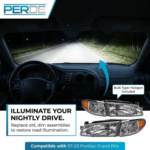 Vista 3 de PERDE Compatible con faros delanteros halógenos cromados Pontiac Grand Prix para conductor y pasajero, con lente de rendimiento