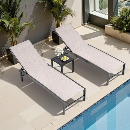 Vista 17 de Crestlive Products Sillas de salón exteriores, Sillas de aluminio para piscina, Tumbona reclinable ajustable de cinco posiciones para bronceado Beige