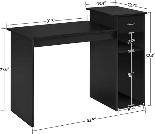 Vista 10 de Yaheetech Juego de escritorio y silla negra para computadora con cajón