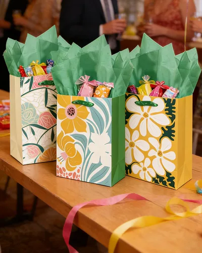 Vista 7 de qiqee Clash Flowers - Bolsas de regalo de papel con asas de papel de seda, 12 piezas de 2.4 x 4.7 x 6.3 pulgadas, tamaño pequeño
