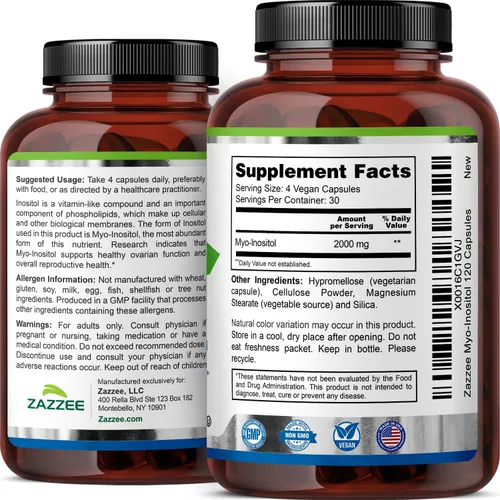 Vista 8 de Myo-Inositol para SOP, 120 cápsulas vegetarianas, 0.07 oz por ración, vegetarianos/veganos, potente apoyo SOP, fertilidad y reproductiva