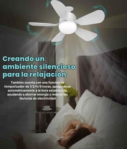 Vista 2 de HK Ventilador de techo pequeño con luz y control remoto, rosca de 20 pulgadas para base E26/E27, mini regulable de 5 velocidades para dormitorio