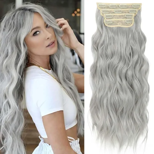 Vista 14 de 4 piezas de extensiones de cabello rizado con clip, color dorado oscuro, mezcla de rubio beige, sintético de 20 pulgadas de largo, extensiones