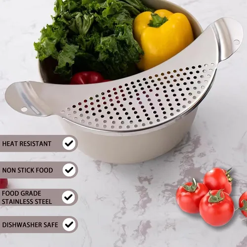 Vista 3 de Colador de acero inoxidable, 2 unidades, colador de pasta, colador de alimentos de metal para fideos, frutas, verduras, adecuado para macetas