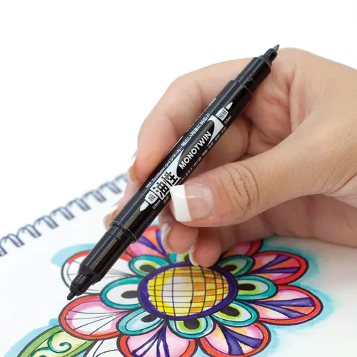 Vista 3 de Tombow 56500 MONO - Marcador permanente doble, paquete de 10 unidades. Marcador negro permanente de doble punta con puntas finas y anchas