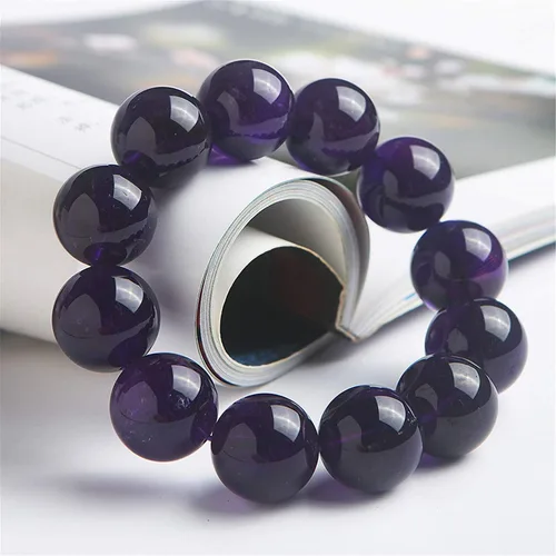 Vista 2 de Muko - Pulsera de cuentas redondas de cristal de cuarzo de color morado de 0.787 in para mujer y hombre
