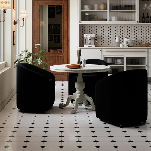 Vista 17 de Sillas de comedor de barril con ruedas, sillas tapizadas de lino beige para comedor y cocina, sillón lateral moderno con ruedas para dormitorio
