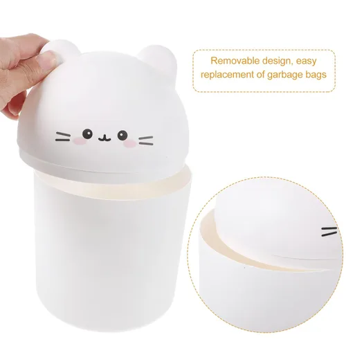 Vista 9 de Ipetboom Bote de basura para niños, con diseño de oso de dibujos animados, mini papelera decorativa para animales, cubo de almacenamiento para Blanco