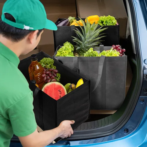Vista 2 de Hillban Paquete de 30 bolsas de comestibles reutilizables a granel resistentes grandes bolsas de compras lavables plegables con asas Heavy Duty