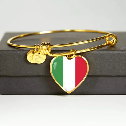 Vista 3 de P.S. I Love Italy Brazalete dorado con diseño de bandera italiana con dije de corazón, gran regalo de joyería con temática italiana, brazalete