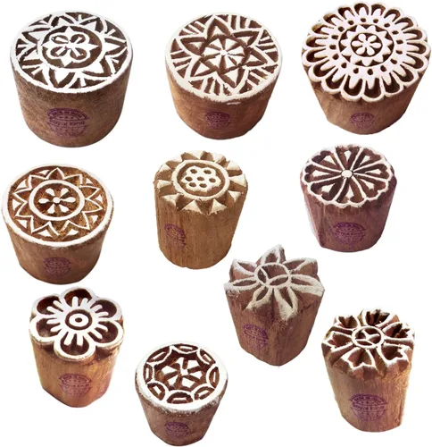 Vista 19 de Sellos de madera artísticos pequeños bloques de impresión de diseño redondo (juego de 10) Htag2151