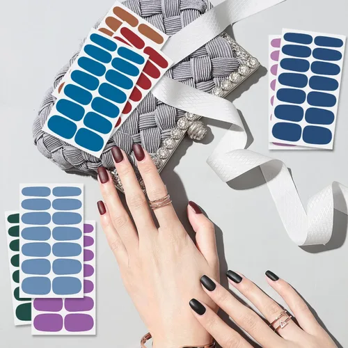 Vista 7 de 24 hojas de envolturas de uñas de color sólido para mujeres, tiras de esmalte de uñas autoadhesivas, tiras de uñas de gel para arte de uñas
