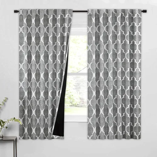 Vista 40 de Beauoop Cortinas 100% Opacas de 45 Pulgadas de Largo, 2 Paneles para Dormitorio, Sala de Estar, Gris Aqua Marroquí Geométrico, Oscurecimiento