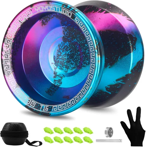 Vista 8 de YOYOSTUDIO Yoyo P1 Crystal Black & T16 Negro Verde Púrpura, Yoyos profesionales de doble propósito, paquete de 2, Yoyo sensible para niños de 8 a 12