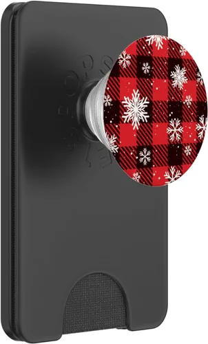 Vista 7 de Bonito patrón de cuadros navideños y copos de nieve para mujer, PopSockets estándar PopGrip