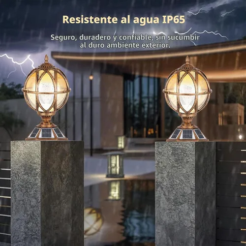Vista 3 de Luces de pilar al aire libre accionadas por energía solar de 17.7 pulgadas Bronce