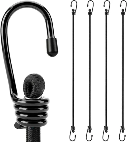 Vista 18 de 10-Piece 12" Elastic Bungee Cords with Hooks, Heavy Duty Outdoor Elastic Bungee Cords, Bungee Cord Bundle with Metal Hook for Securing Tarps 10pcs