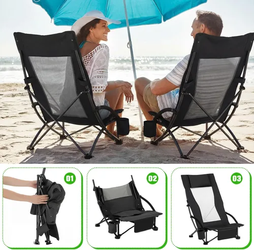 Vista 5 de Spiareal Paquete de 2 sillas de respaldo alto para adultos con reposacabezas, bolsa de transporte, mochila portátil, silla de playa plegable, 300