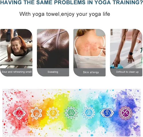 Vista 6 de Toalla para esterilla de yoga con bolsillos en las esquinas, toallas de yoga de microfibra para yoga caliente, antideslizantes, absorben la humedad