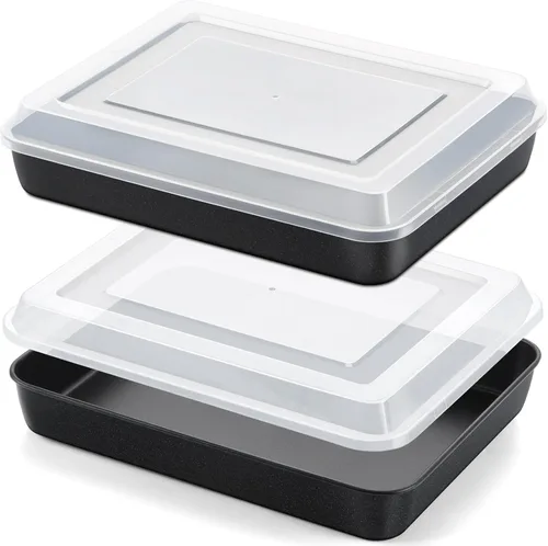 Vista 10 de P&P CHEF - Sartén para horno tostador de 9.4 pulgadas con tapa, 2 sartenes antiadherentes Lasagna Pans Rectangular Trays for Baking Cooking