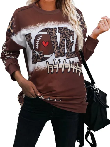Vista 3 de JINTING Sudaderas de fútbol para mujer, sudadera para el día del partido, camiseta de fútbol americano, sudadera con capucha de cuello redondo