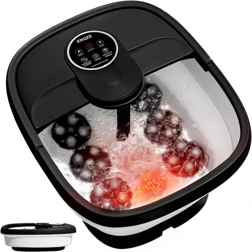 Vista 10 de KNQZE Bañera de spa plegable con calor y control remoto, masaje de burbujas, control de temperatura, luz roja, temporizador, 16 rodillos y piedra