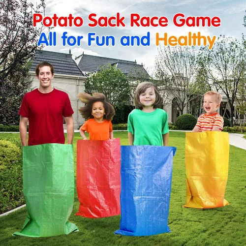 Vista 2 de Abnaok 20 bolsas de carreras de sacos de patatas para juegos al aire libre, bandas de carreras de 3 patas, con huevos y cucharas, juegos de césped