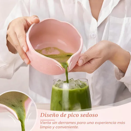 Vista 6 de ALBISS Juego de regalo de batidor de matcha, 7 piezas de cerámica con flor Rosa (Sakura Pink)