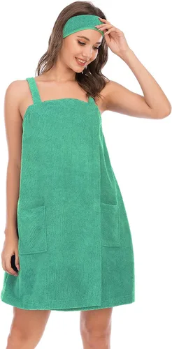 Vista 103 de Veseacky Toalla de baño para mujer con bolsillo, bata de spa ajustable y diadema facial