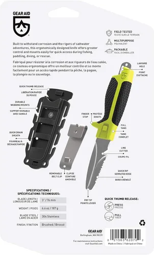 Vista 3 de GEAR AID Tanu - Cuchillo de buceo y rescate con funda, hoja de punta roma de 3 pulgadas