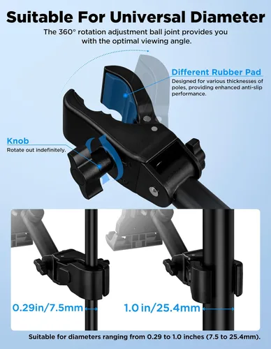Vista 6 de Soporte para tablet para soporte de micrófono con clip de banco de energía, soporte ajustable para iPad/iPhone para soporte de música, compatible