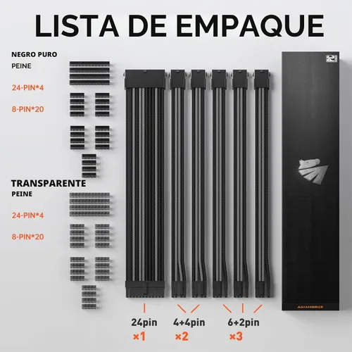 Vista 2 de Asiahorse Cable con funda de fuente de alimentación para cable de extensión de fuente de alimentación, kit de cable de extensión 1x24-PIN/2x8-PORT