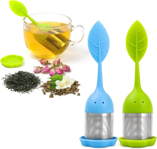 Vista 6 de Paquete de 2 filtros de silicona para té más empinados, infusores, filtros de malla fina para hojas de té, flores; morado o verde
