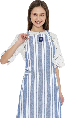 Vista 8 de Encasa XO Delantales de cocina de algodón para mujeres y hombres con bolsillo y bucle para toalla, correa ajustable para cuello y espalda