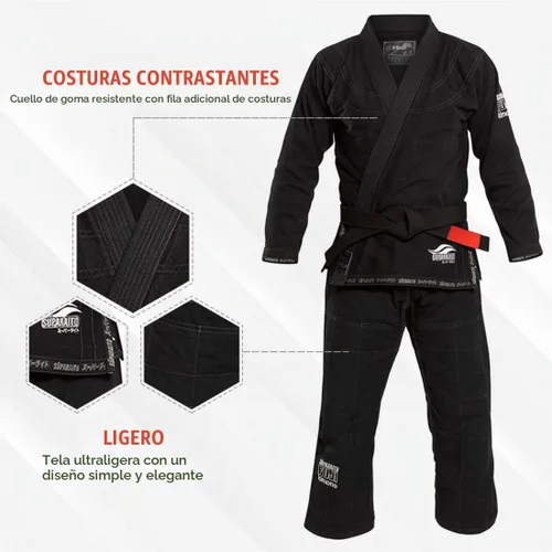 Vista 2 de FUJI Suparaito BJJ GI y uniforme de artes marciales - Jiu Jitsu Gi brasileño con chaqueta de tejido de perlas Negro
