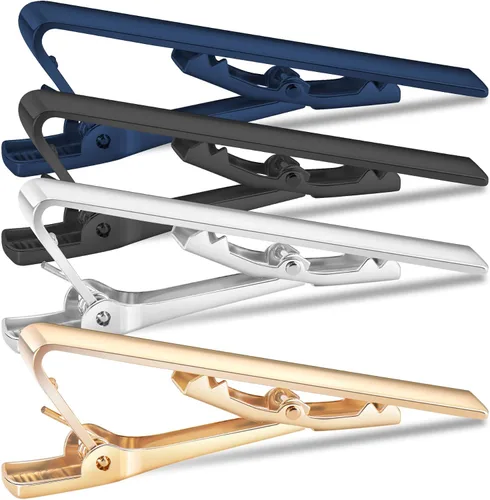 Vista 4 de Selizo 4 clips de corbata para hombre, Plata