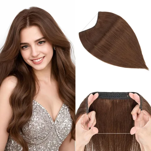 Vista 24 de MY-LADY - Extensiones de cabello humano real, extensiones de cabello humano real, 12 pulgadas, color marrón oscuro, extensiones de cabello largo