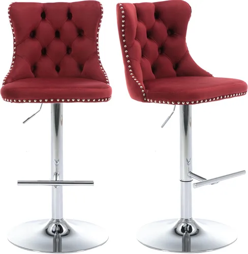 Vista 25 de Juego de 2 taburetes de bar modernos de terciopelo para mostrador, taburetes de bar giratorios ajustables con respaldo, sillas de isla de cocina