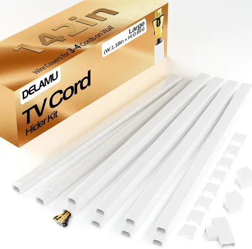 Vista 21 de Delamu Ocultador de cable beige, cubiertas de cable de 85 pulgadas para cables en la pared, ocultadores de cables de un cable, cubiertas de alambre